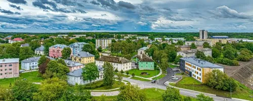 Kodukoristus Maardus, madalad kortermajad rohelusega linnulennult, Maardu korteri ribikardina liistud puhastab koristaja ribikardinaharjaga, mis pühib iga liistu korraga mõlemalt poolt.